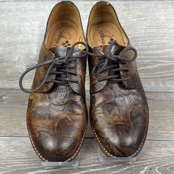 Patricia Nash Silvio Women’s Sz 7 Brown Leather Bark Leaves Print Oxford Shoes - Picture 11 of 12